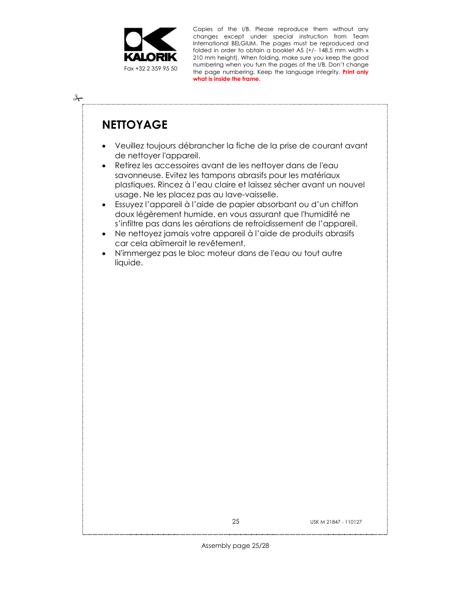 Nettoyage | Kalorik USK M 21847 User Manual | Page 25 / 28
