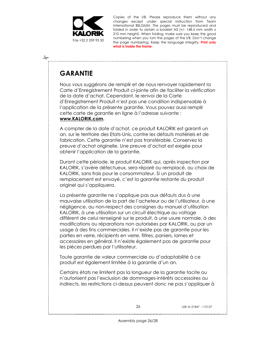 Garantie | Kalorik USK M 21847 User Manual | Page 26 / 28