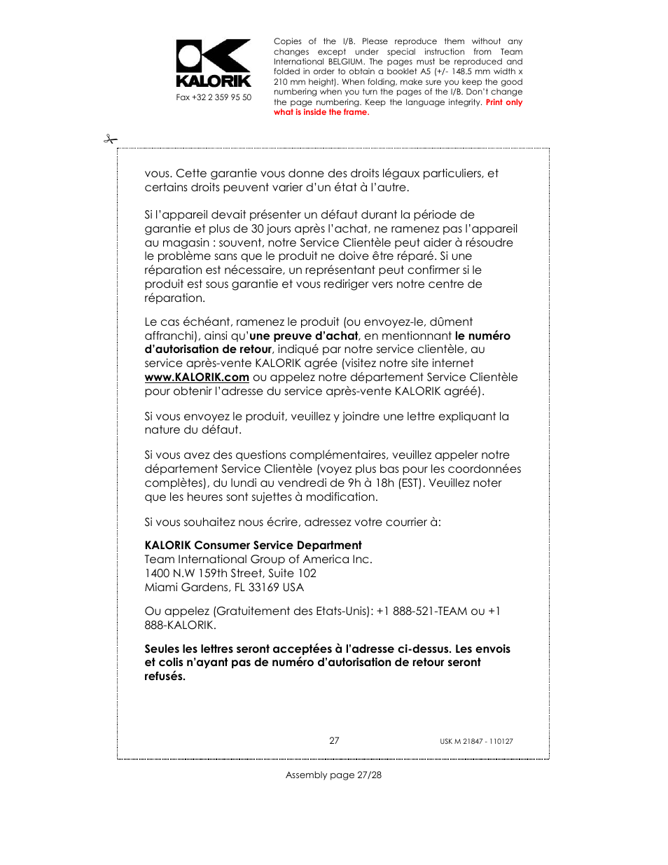 Kalorik USK M 21847 User Manual | Page 27 / 28