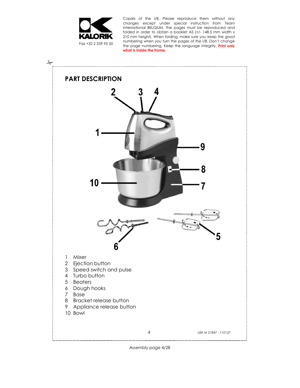 Part description | Kalorik USK M 21847 User Manual | Page 4 / 28