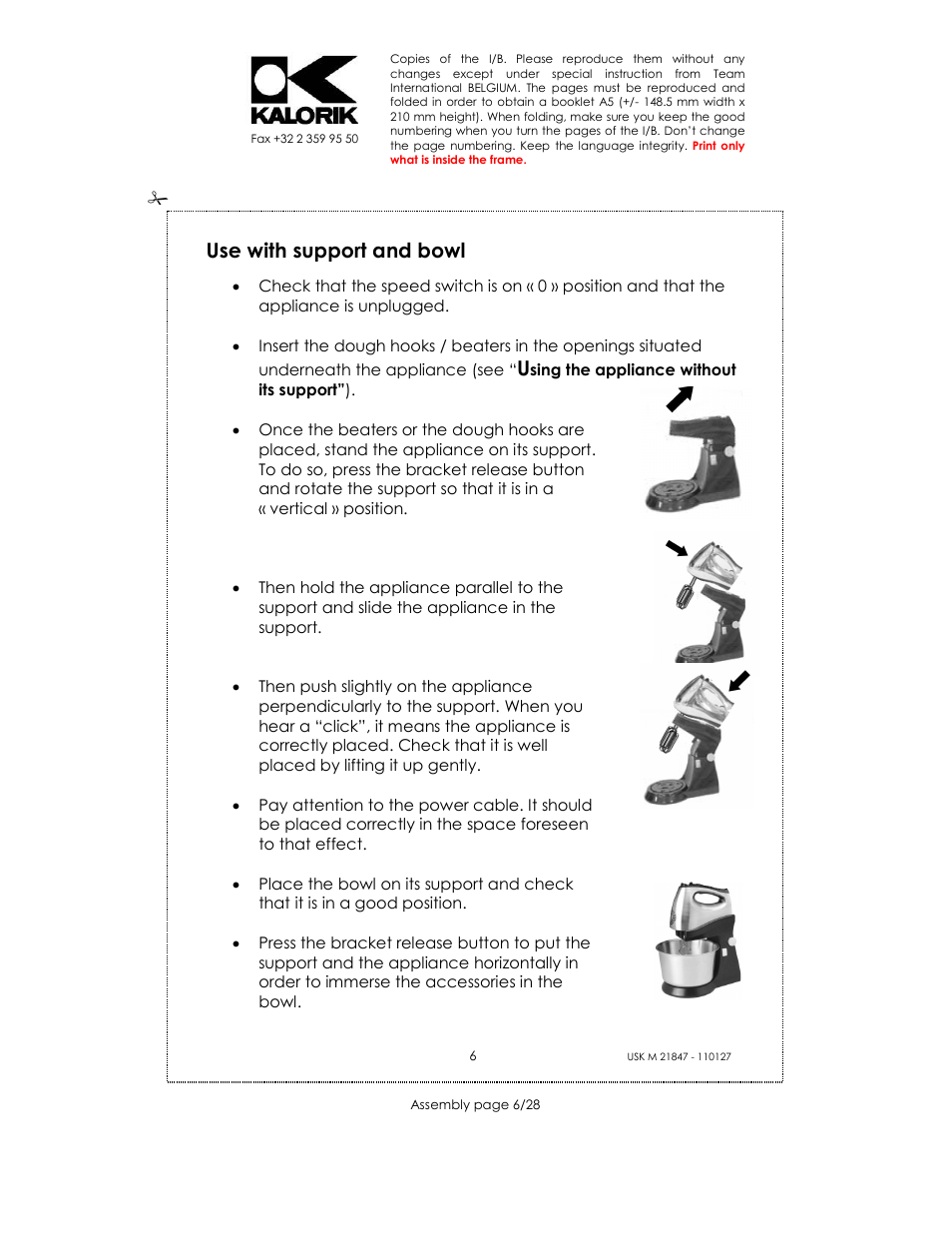 Use with support and bowl | Kalorik USK M 21847 User Manual | Page 6 / 28