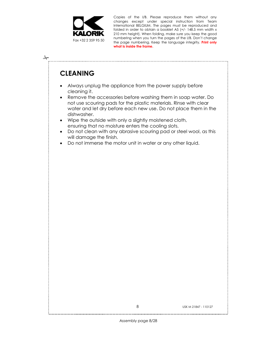 Cleaning | Kalorik USK M 21847 User Manual | Page 8 / 28