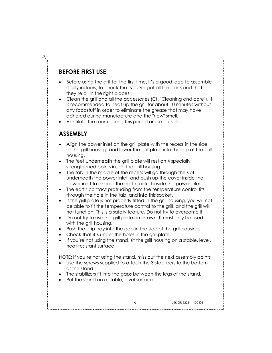 Before first use, Assembly | Kalorik USK GRB 32231 S User Manual | Page 6 / 20
