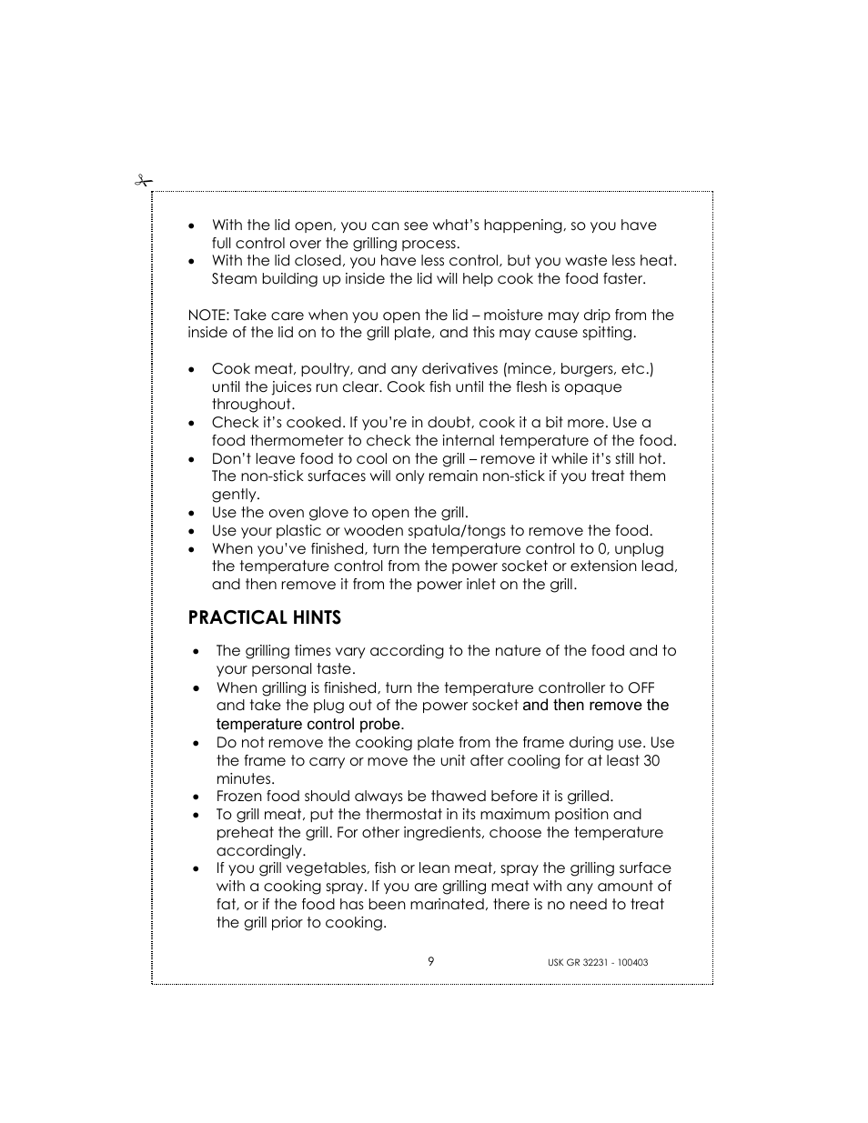 Practical hints | Kalorik USK GRB 32231 S User Manual | Page 9 / 20