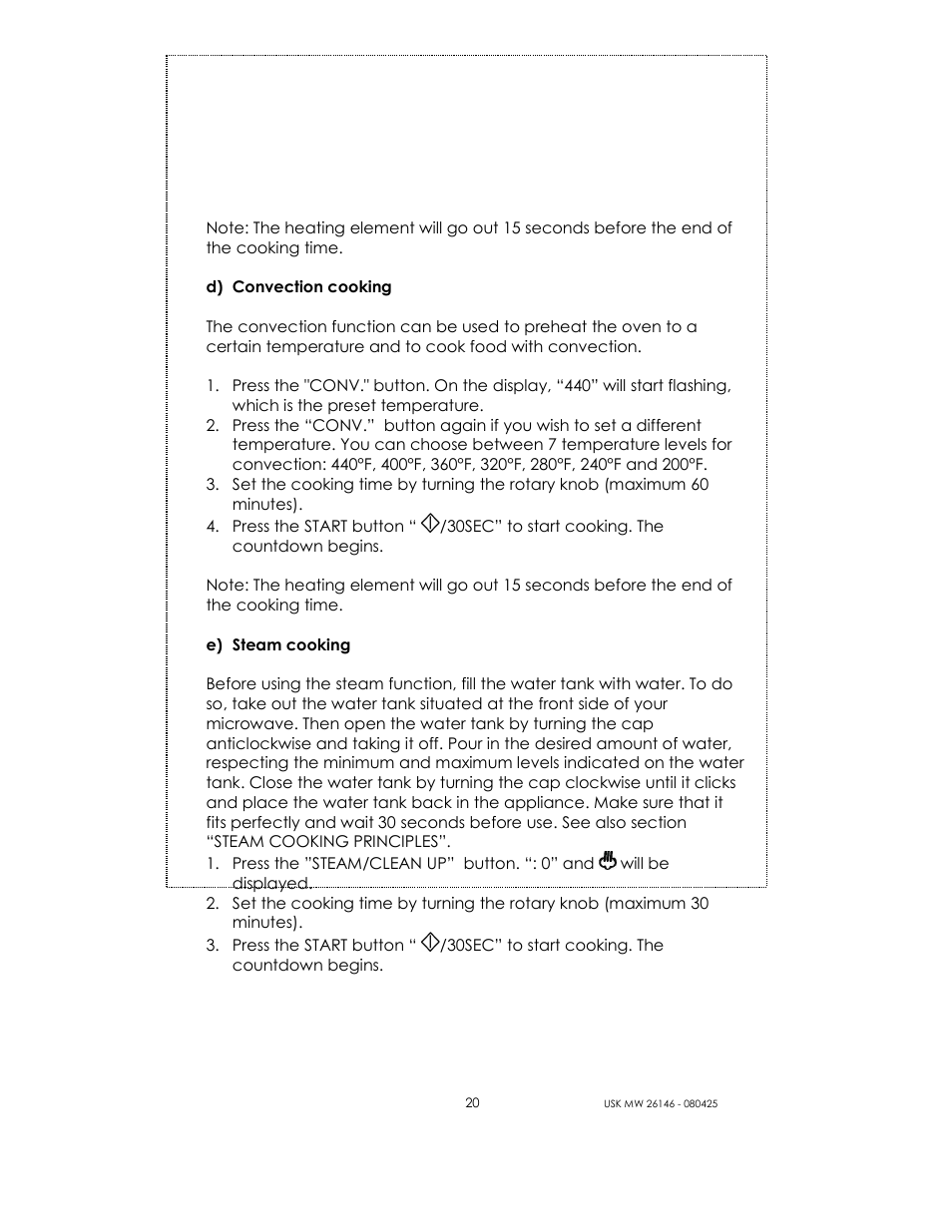 Kalorik MICROONDAS USK MW 26146 User Manual | Page 20 / 94