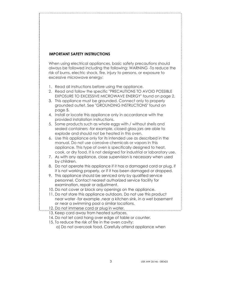 Kalorik MICROONDAS USK MW 26146 User Manual | Page 3 / 94