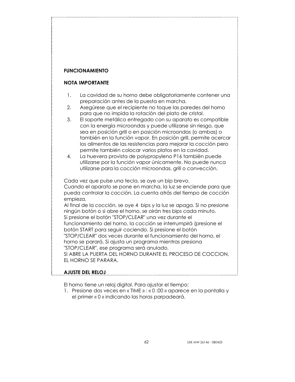 Kalorik MICROONDAS USK MW 26146 User Manual | Page 62 / 94