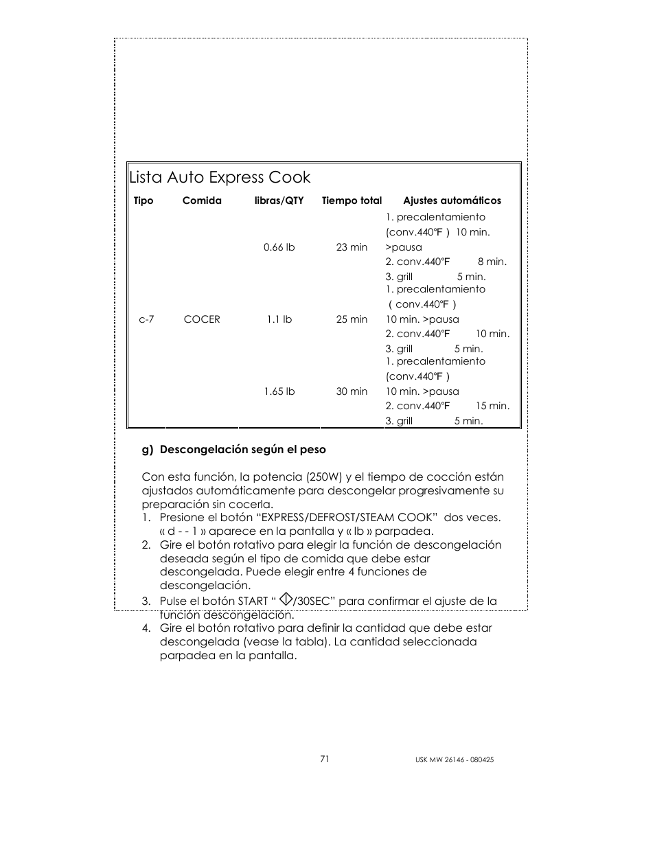 Lista auto express cook | Kalorik MICROONDAS USK MW 26146 User Manual | Page 71 / 94