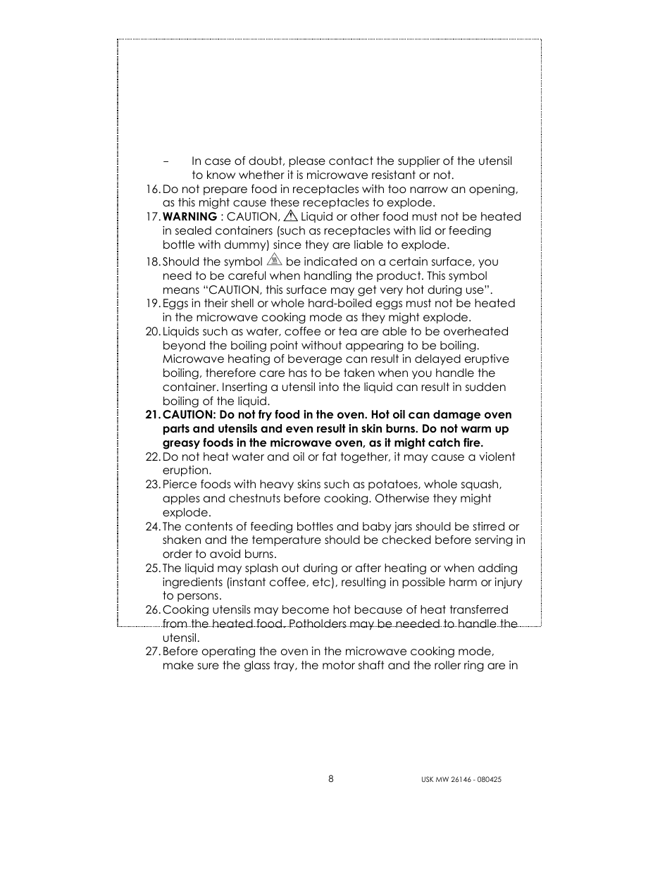 Kalorik MICROONDAS USK MW 26146 User Manual | Page 8 / 94