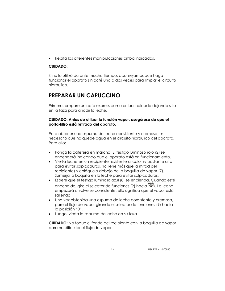 Preparar un capuccino | Kalorik USK EXP 4 User Manual | Page 17 / 24