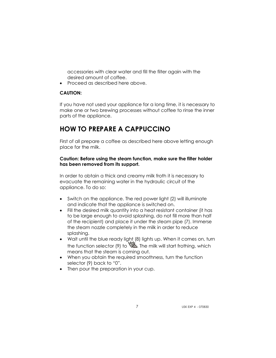 How to prepare a cappuccino | Kalorik USK EXP 4 User Manual | Page 7 / 24