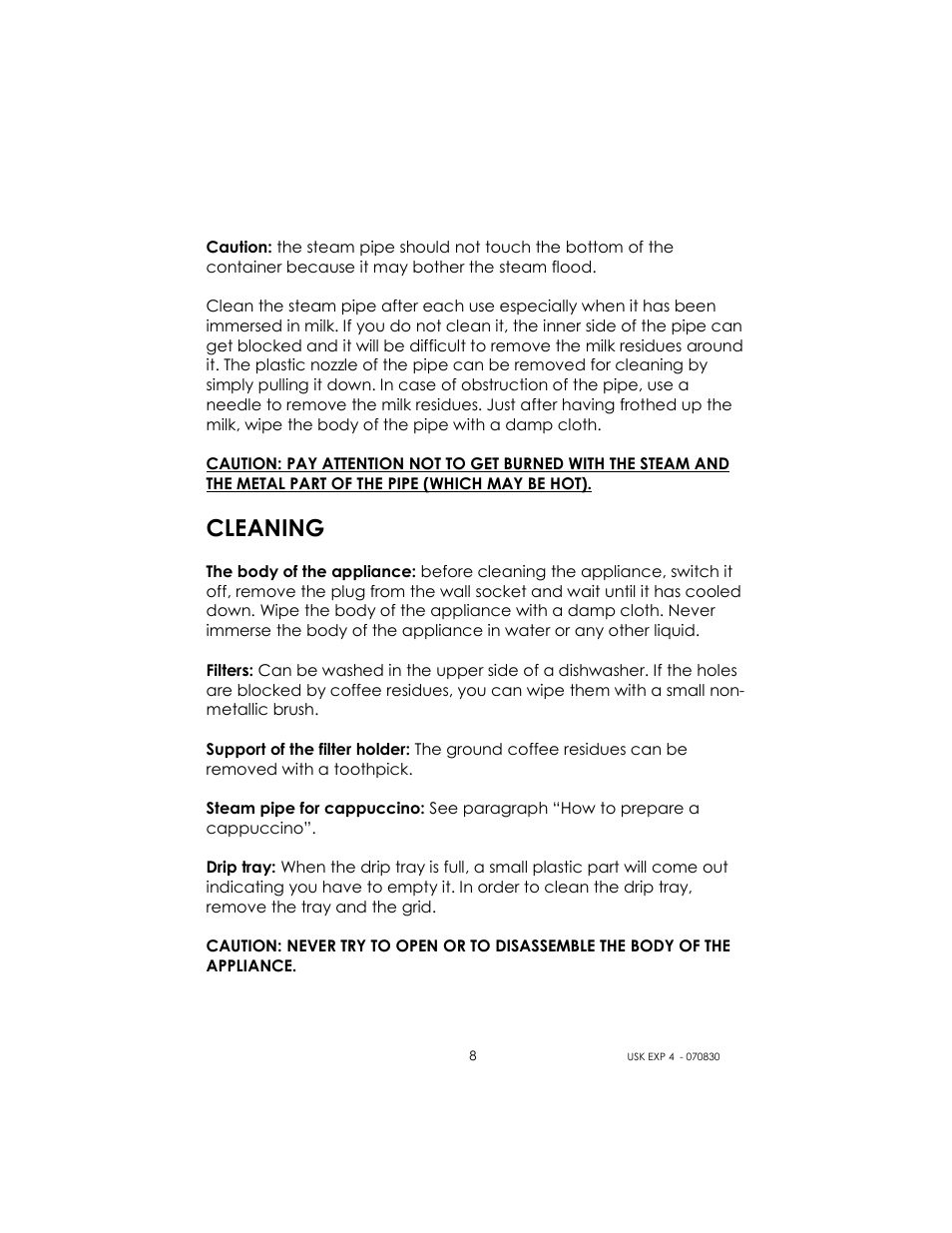 Cleaning | Kalorik USK EXP 4 User Manual | Page 8 / 24
