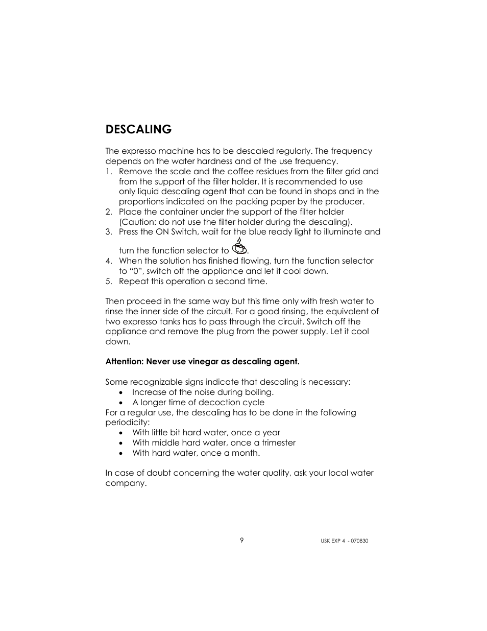 Descaling | Kalorik USK EXP 4 User Manual | Page 9 / 24