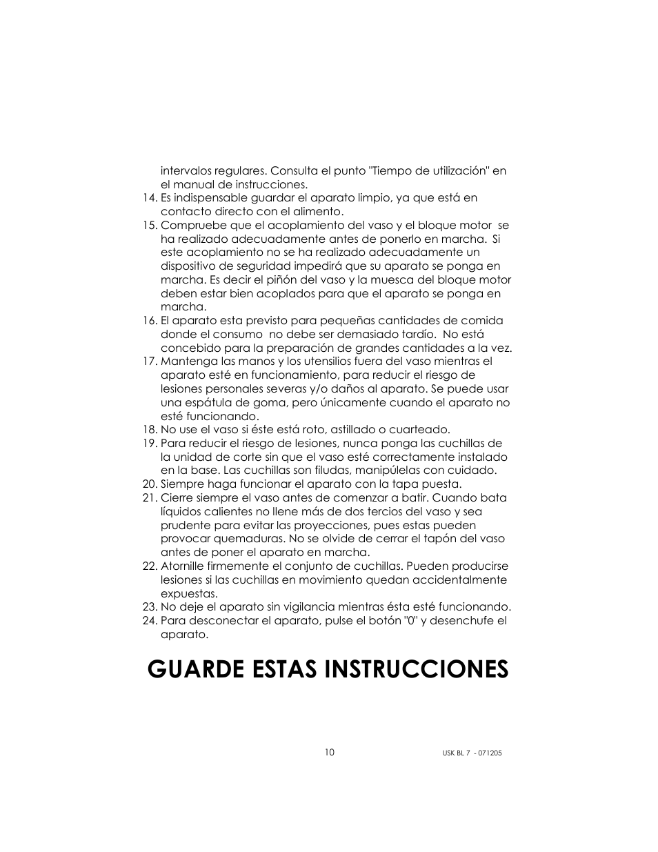 Guarde estas instrucciones | Kalorik USK BL 7 User Manual | Page 10 / 24