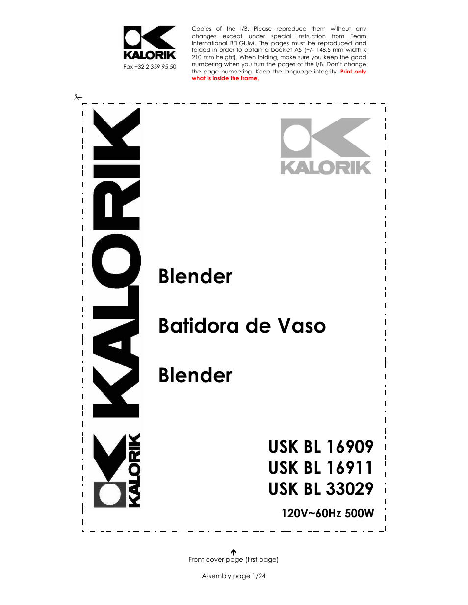 Kalorik USK BL 33029 User Manual | 24 pages