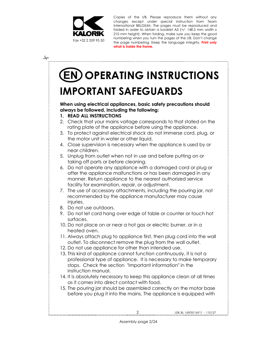 Important safeguards | Kalorik USK BL 33029 User Manual | Page 2 / 24