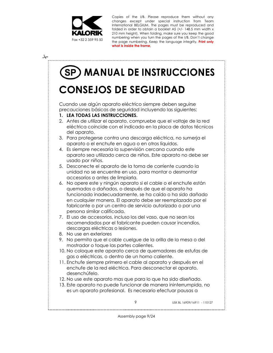 Consejos de seguridad | Kalorik USK BL 33029 User Manual | Page 9 / 24