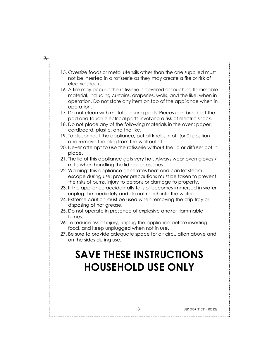 Save these instructions household use only | Kalorik USK DGR 31031 User Manual | Page 3 / 16