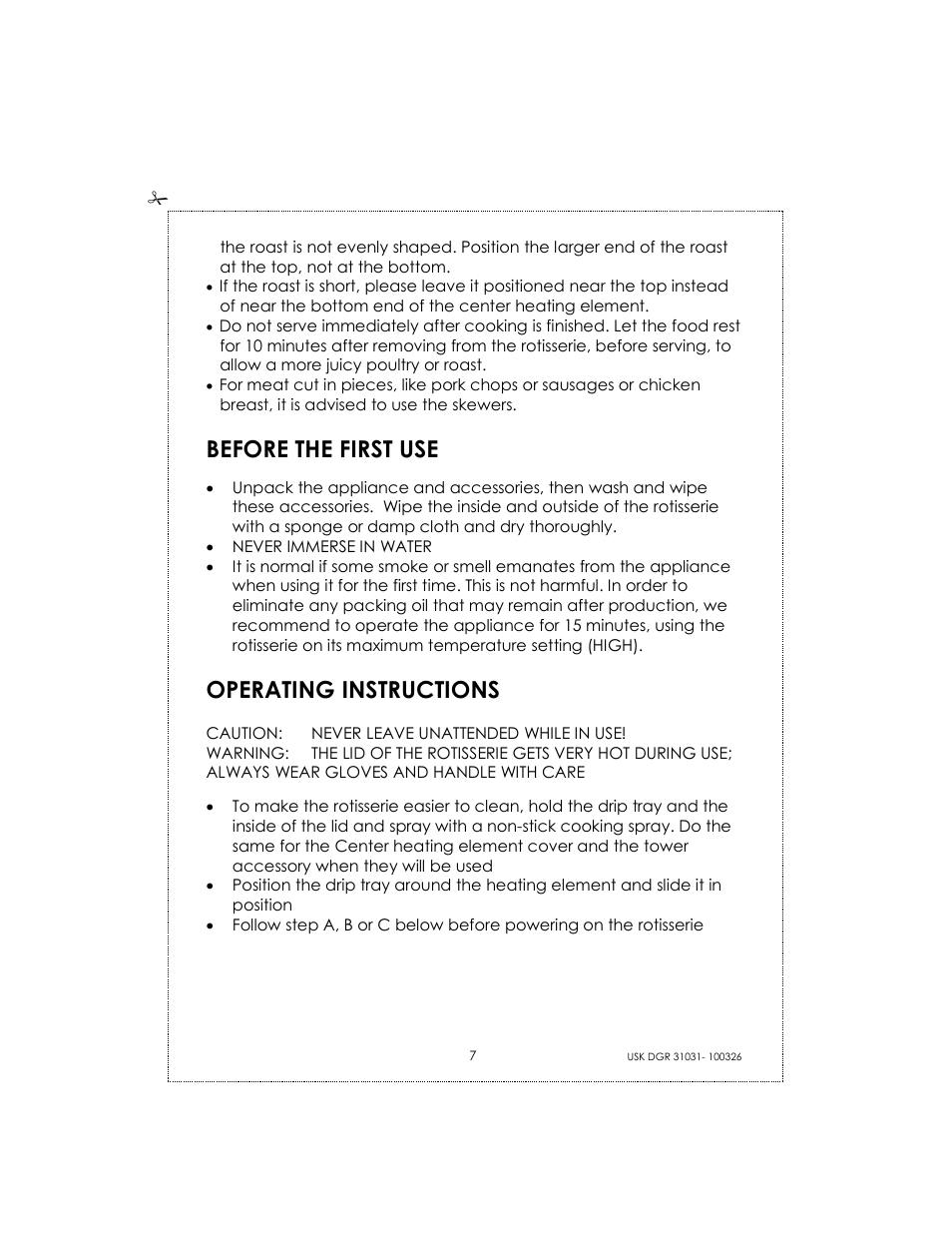 Before the first use, Operating instructions | Kalorik USK DGR 31031 User Manual | Page 7 / 16