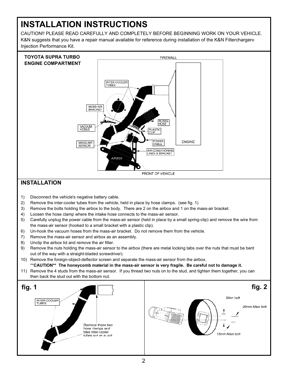 Installation instructions, Fig. 1 fig. 2 | K&N Engineering 57-9004 User Manual | Page 3 / 4