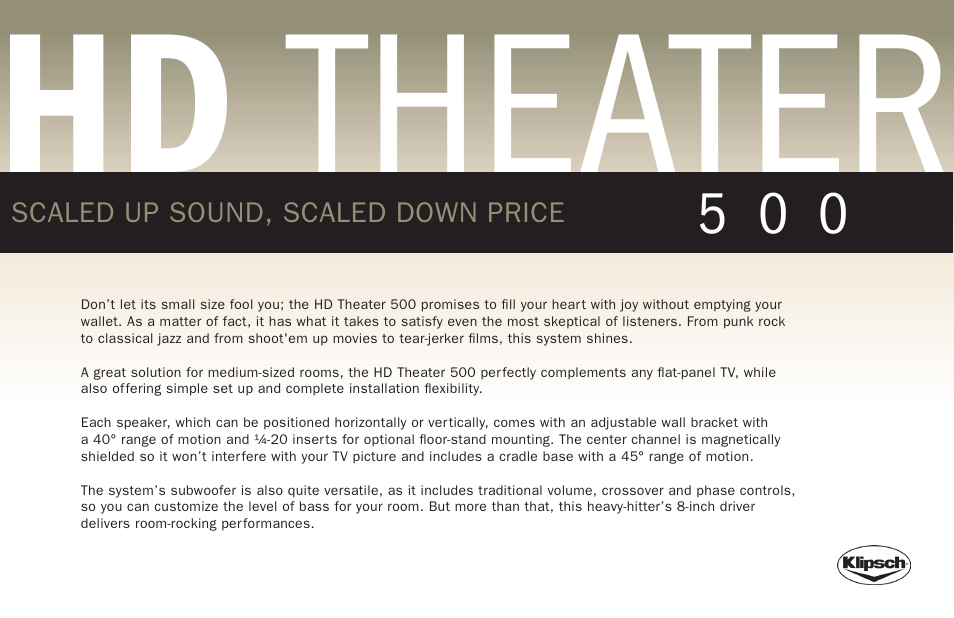 Hd theater | Klipsch HD 500 User Manual | Page 7 / 12