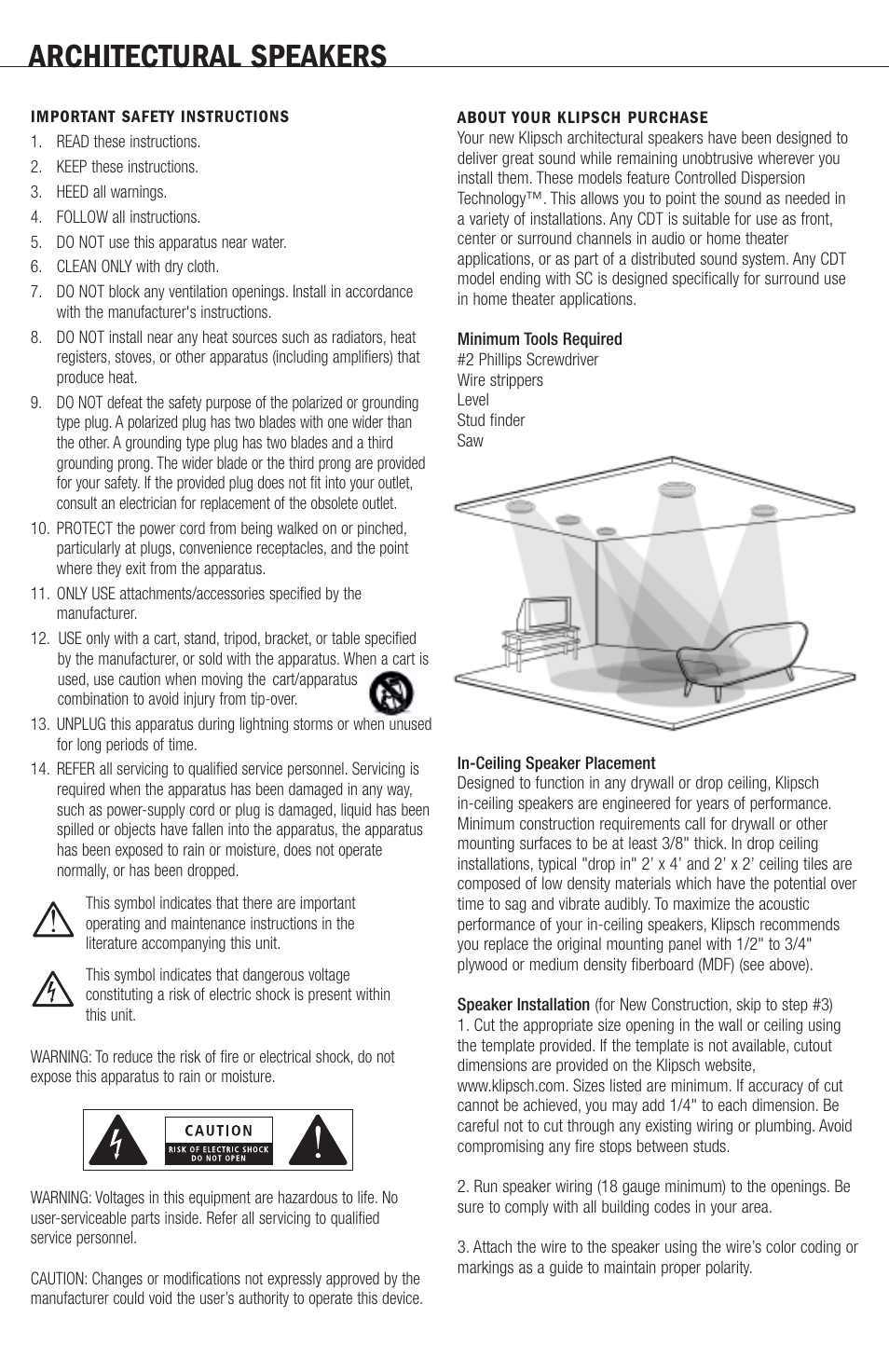 Architectural speakers | Klipsch CDT ARCHITECTURALCDT ARCHITECTURAL User Manual | Page 2 / 5