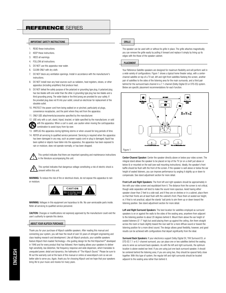 Reference series, X=y=z | Klipsch Reference Sattelite Speaker User Manual | Page 2 / 24