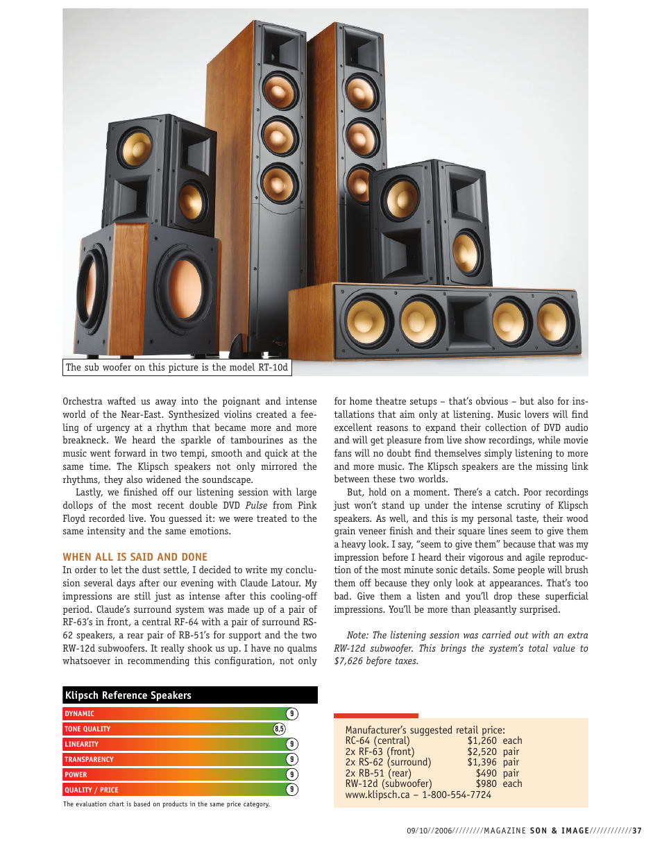 Bench test | Klipsch Reference Series 2x RS-62 User Manual | Page 4 / 4