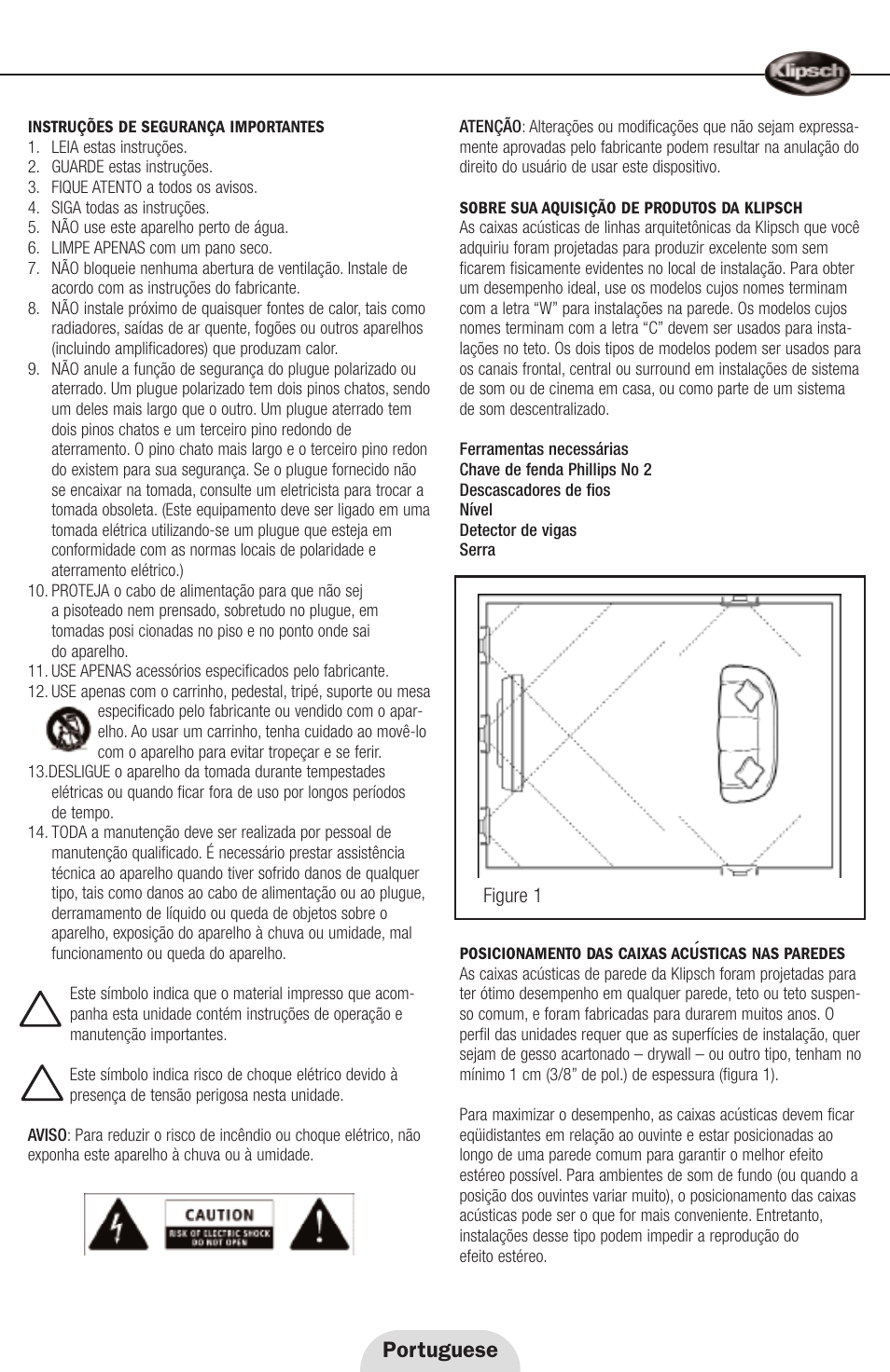 Portuguese | Klipsch ARCHITECTURAL SPEAKERS User Manual | Page 17 / 24