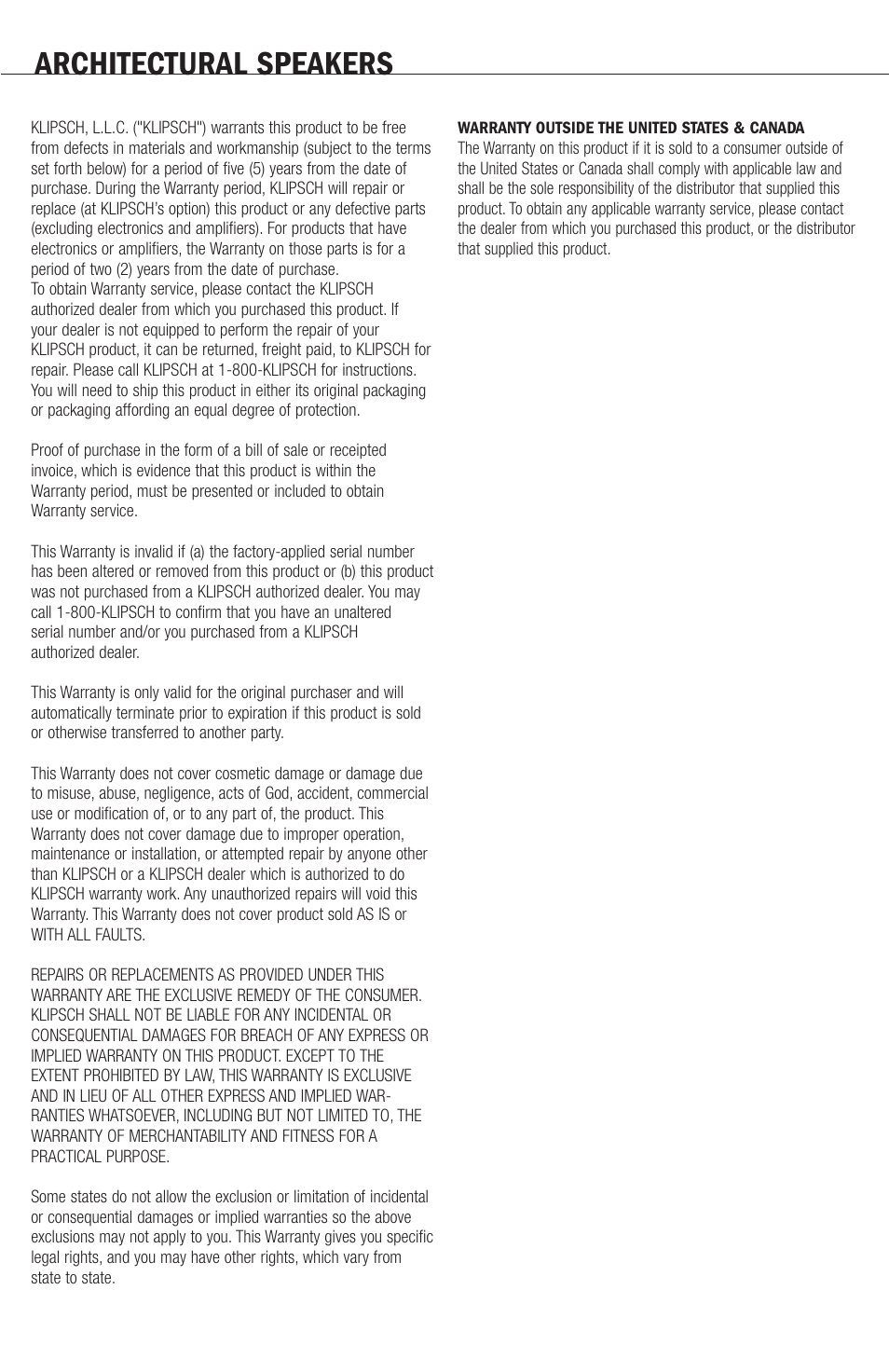 Architectural speakers | Klipsch ARCHITECTURAL SPEAKERS User Manual | Page 4 / 24