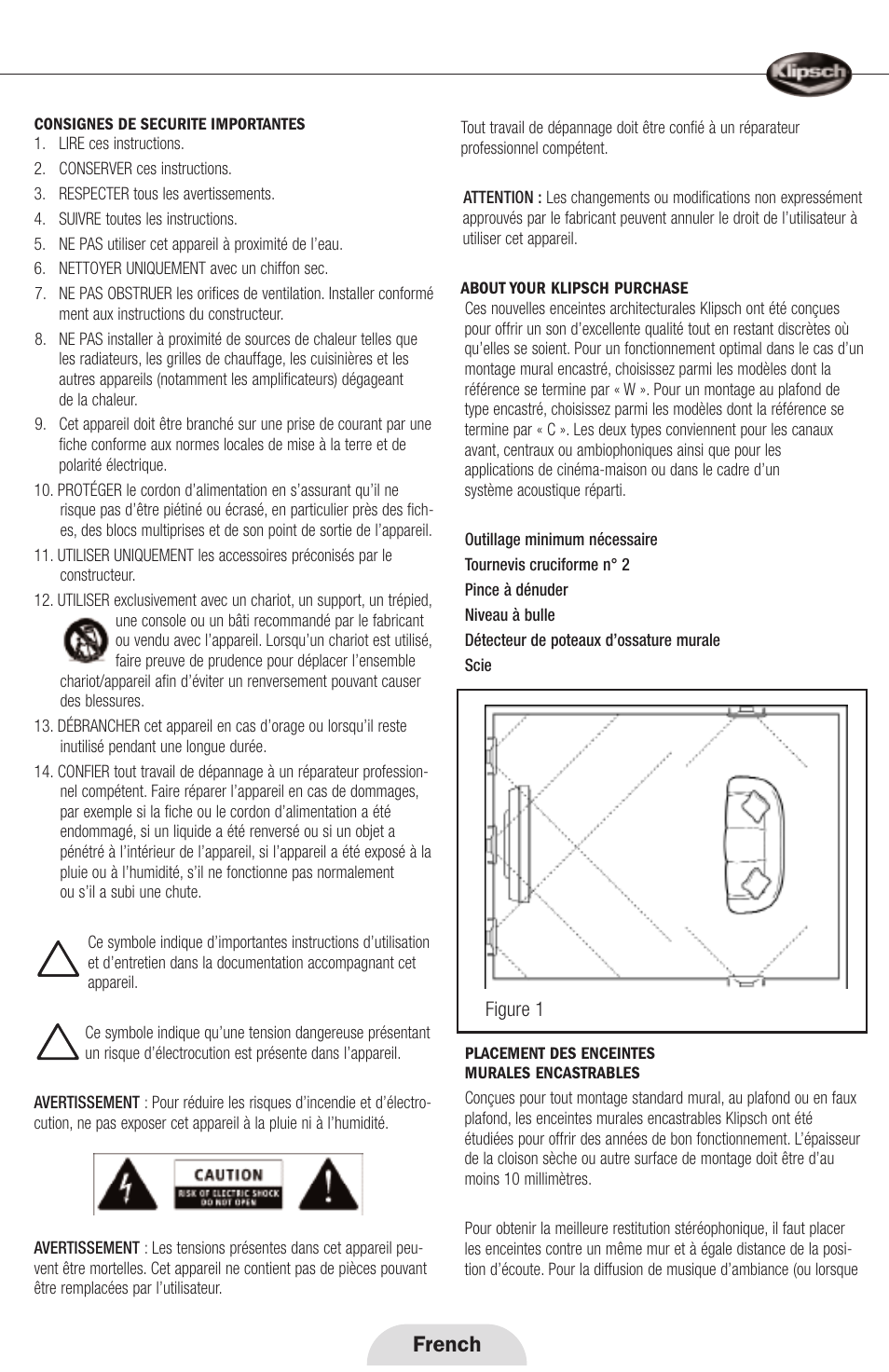 French | Klipsch ARCHITECTURAL SPEAKERS User Manual | Page 5 / 24