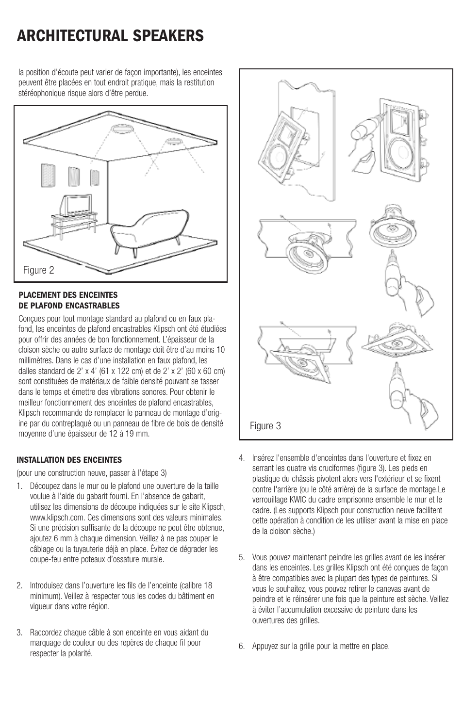 Architectural speakers | Klipsch ARCHITECTURAL SPEAKERS User Manual | Page 6 / 24