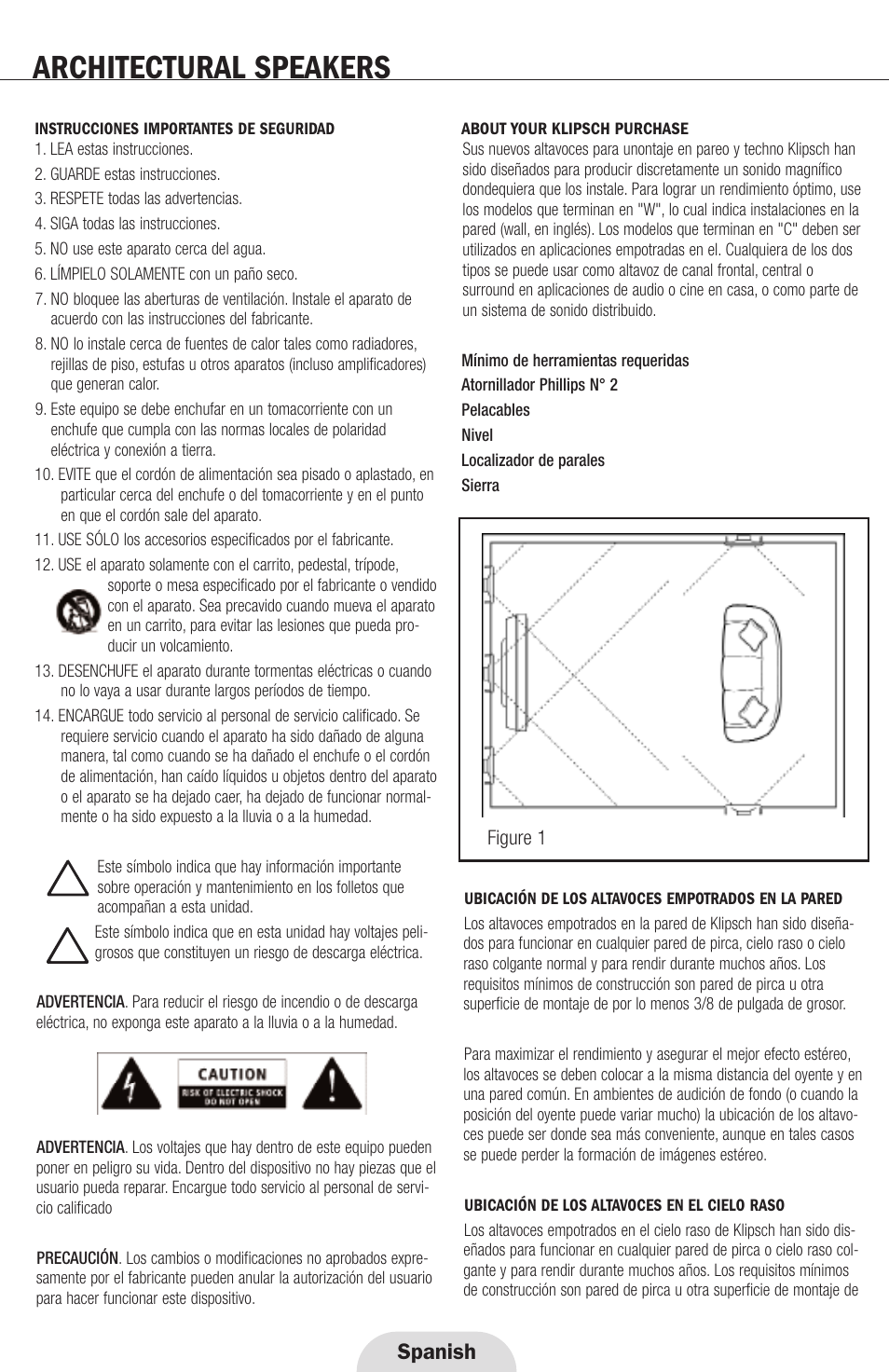 Architectural speakers, Spanish | Klipsch ARCHITECTURAL SPEAKERS User Manual | Page 8 / 24