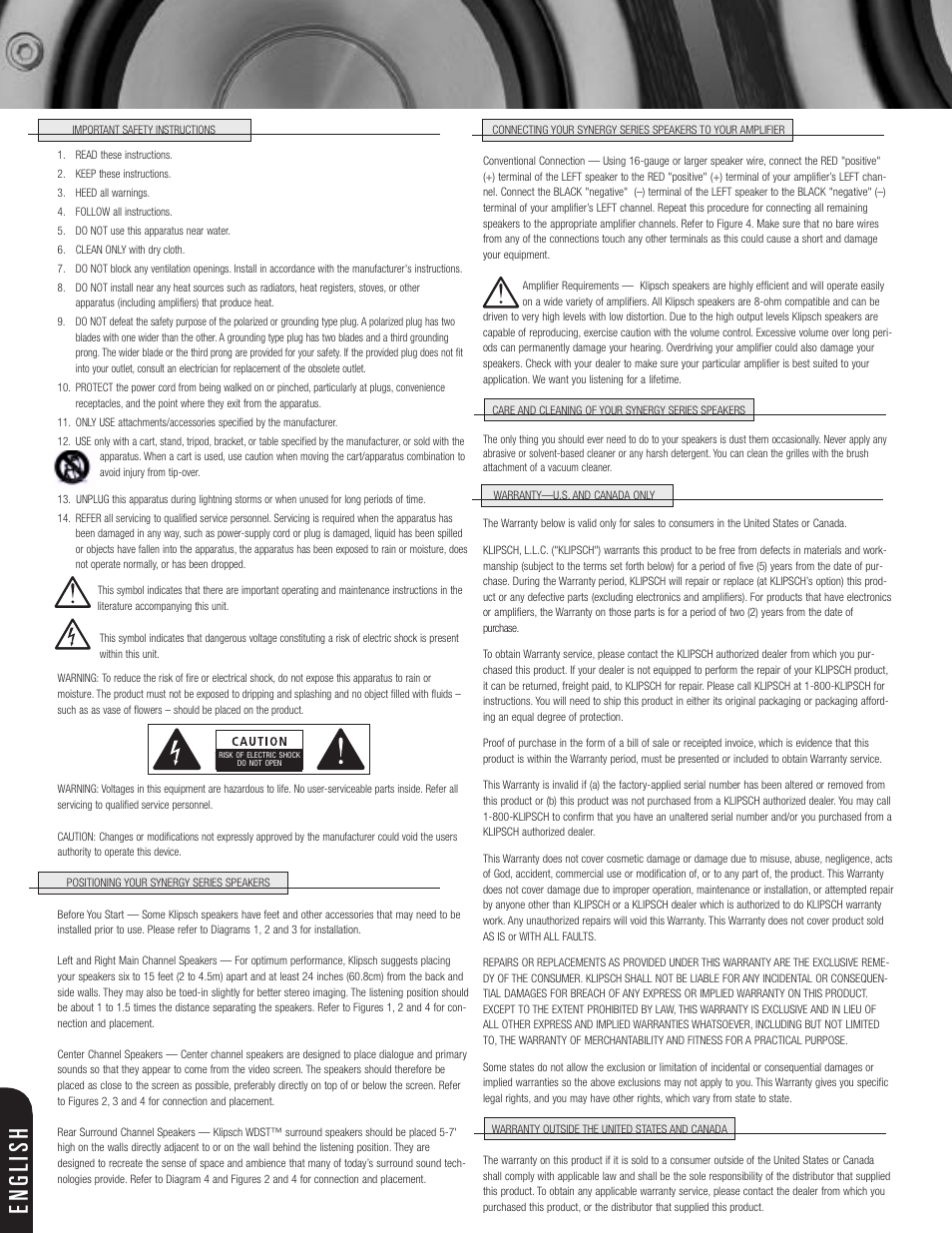English | Klipsch SPEAKERS User Manual | Page 2 / 12