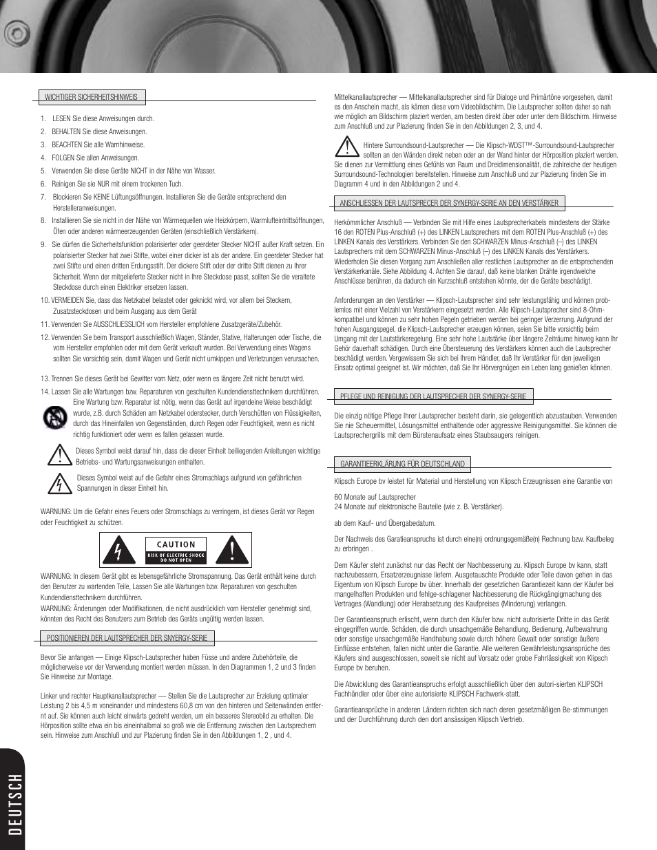 Deut sc h | Klipsch SPEAKERS User Manual | Page 4 / 12