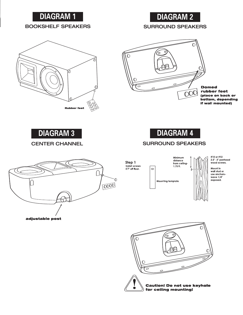 Diagram 1 diagram 2 diagram 3 diagram 4 | Klipsch SPEAKERS User Manual | Page 9 / 12