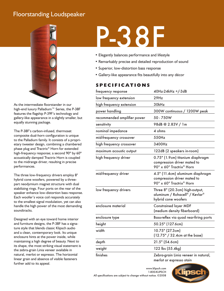 Klipsch Palladium P-38F User Manual | 1 page