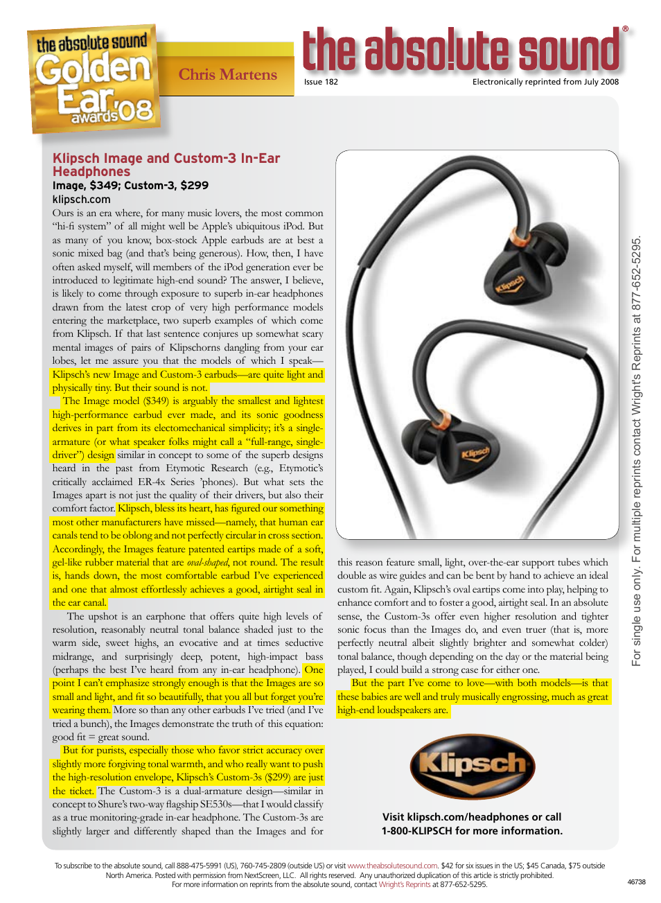 Klipsch the absolute sound $299 User Manual | 1 page