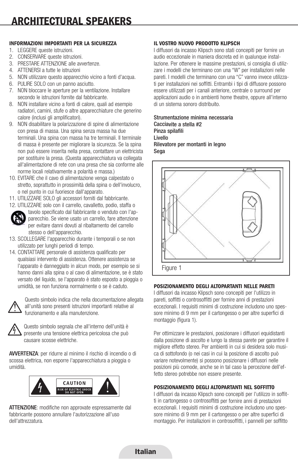 Architectural speakers, Italian | Klipsch ARCHITECTURAL SPEAKERS r2800com User Manual | Page 14 / 24