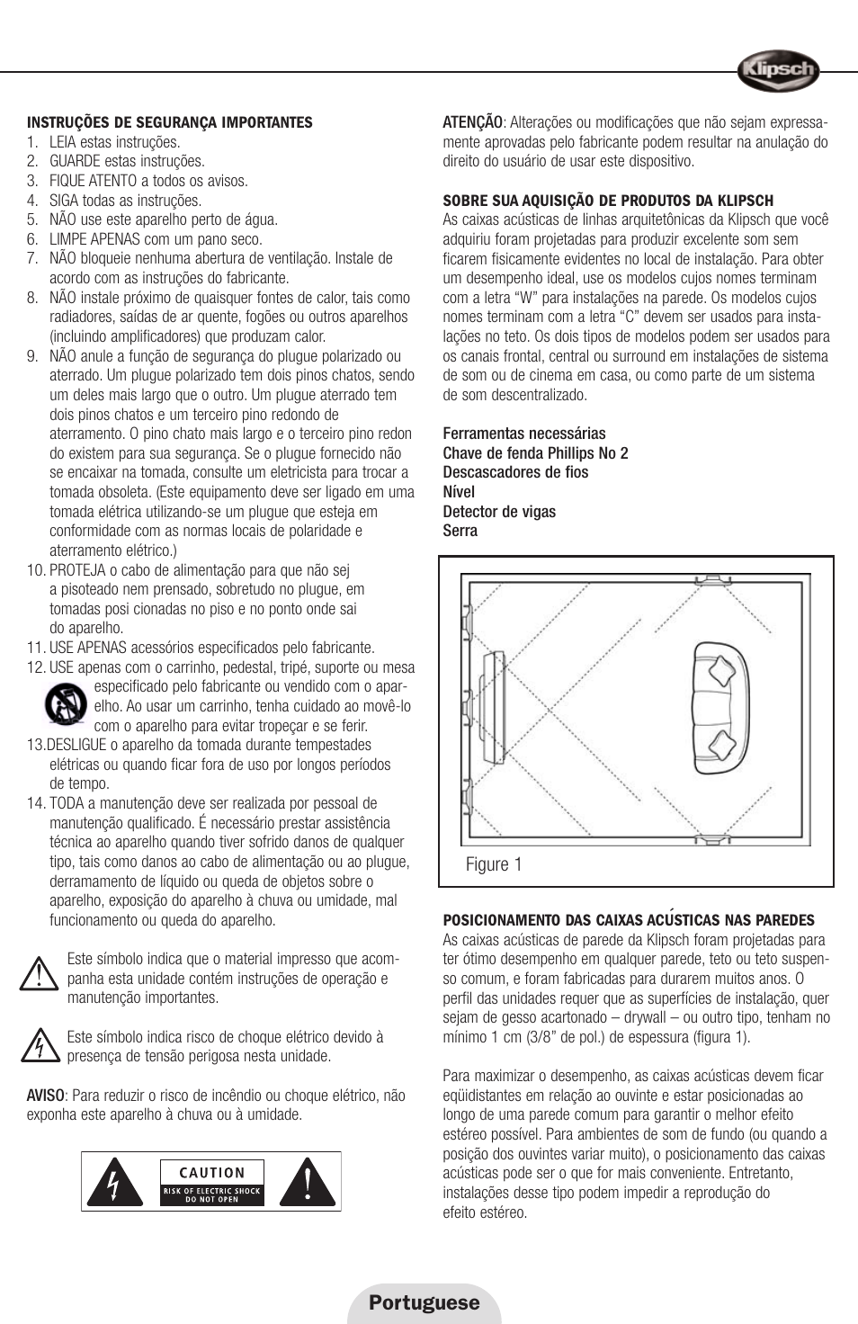 Portuguese | Klipsch ARCHITECTURAL SPEAKERS r2800com User Manual | Page 17 / 24