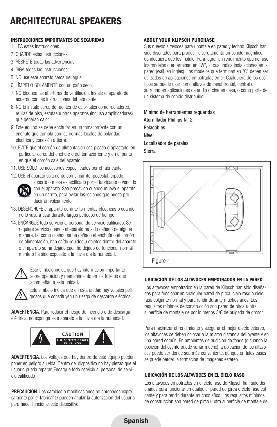 Architectural speakers, Spanish | Klipsch ARCHITECTURAL SPEAKERS r2800com User Manual | Page 8 / 24