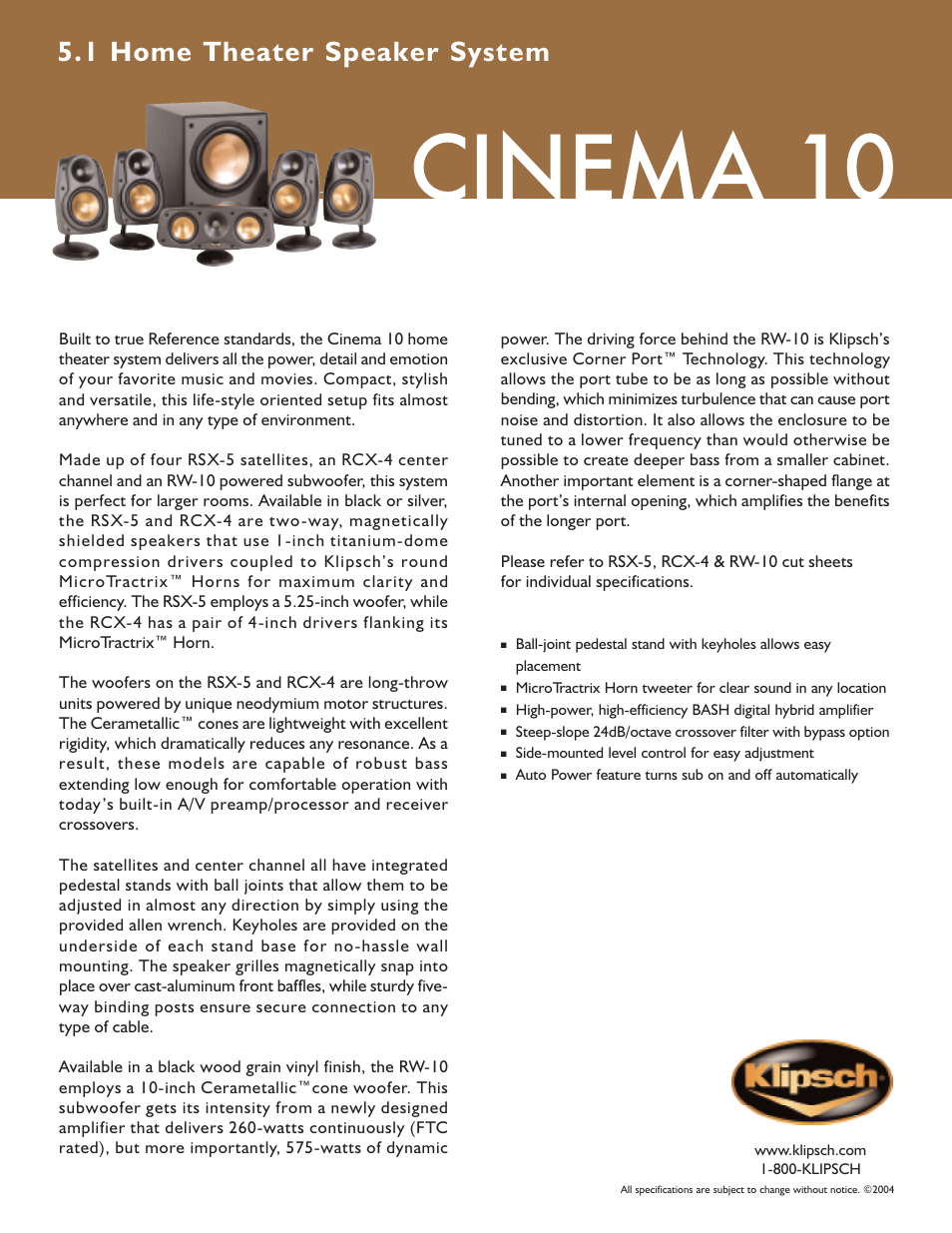 Klipsch CINEMA 10 User Manual | 1 page