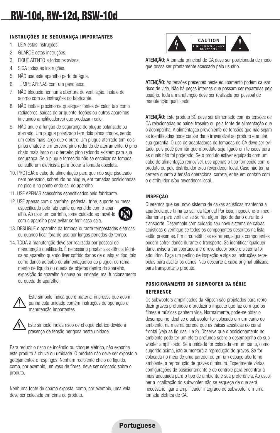 Portuguese | Klipsch 12d User Manual | Page 16 / 30