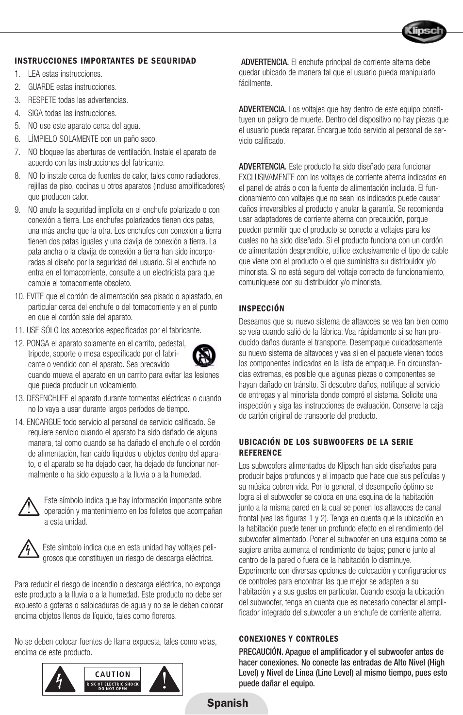 Spanish | Klipsch 12d User Manual | Page 19 / 30