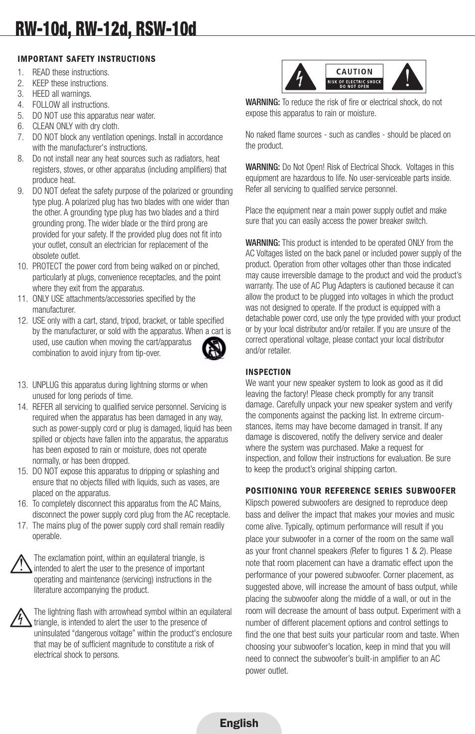 English | Klipsch 12d User Manual | Page 2 / 30