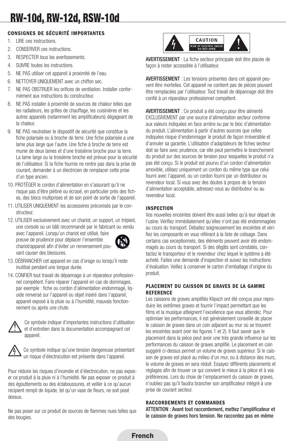 French | Klipsch 12d User Manual | Page 6 / 30