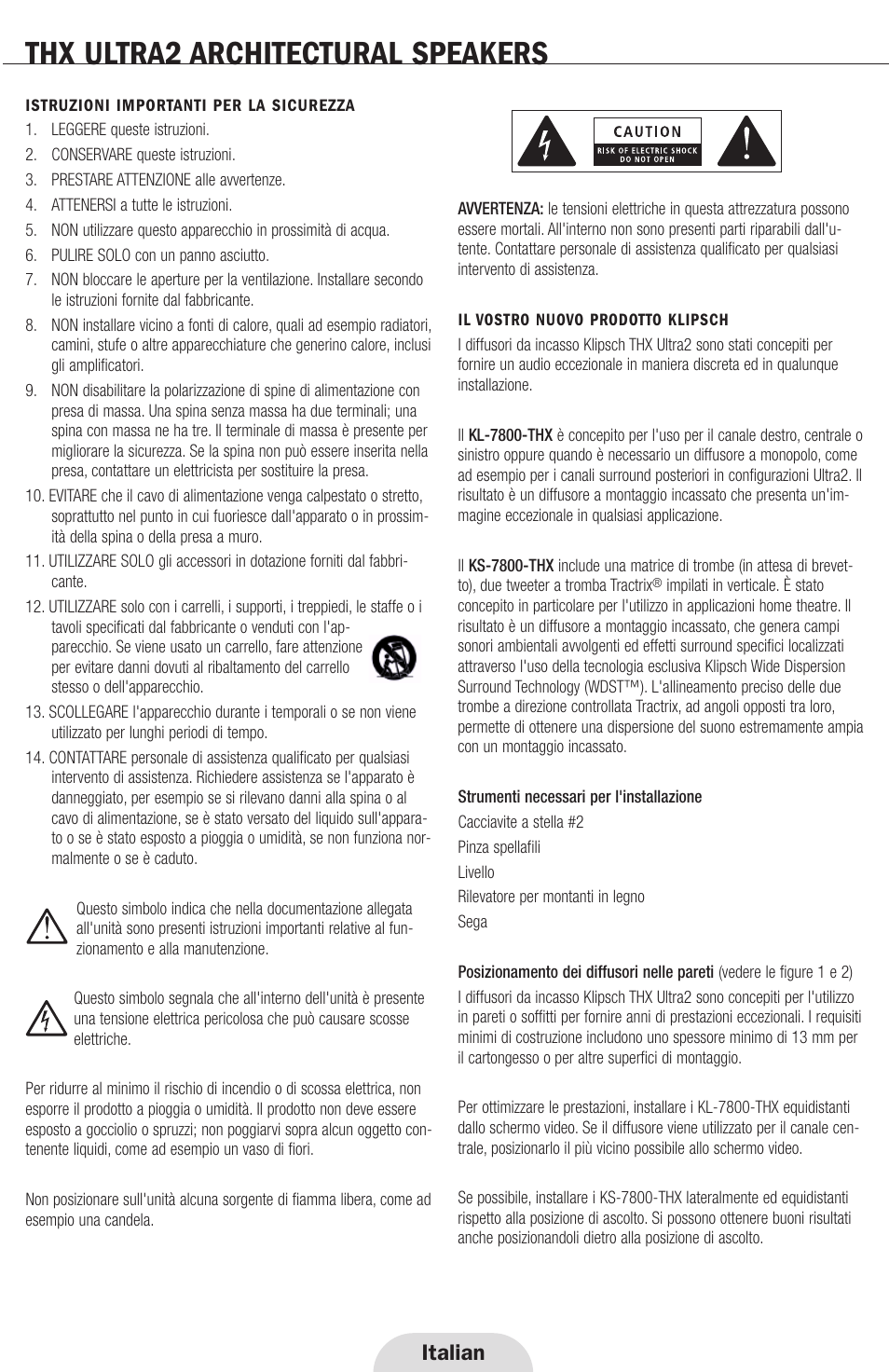 Thx ultra2 architectural speakers, Italian | Klipsch THX ULTRA2 User Manual | Page 10 / 20