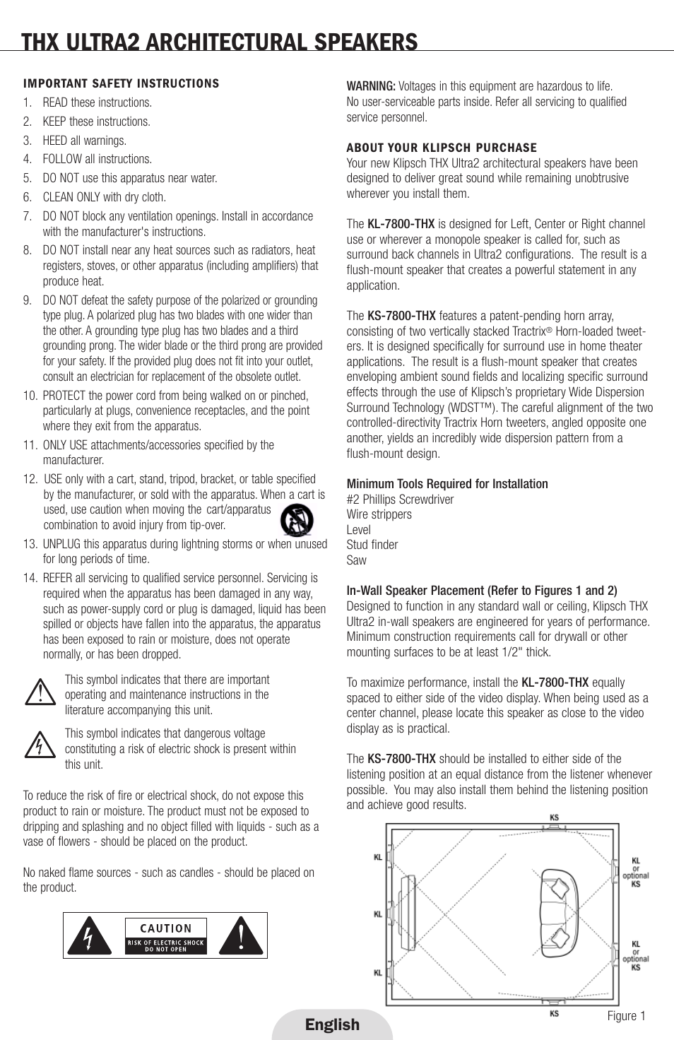 Thx ultra2 architectural speakers, English | Klipsch THX ULTRA2 User Manual | Page 2 / 20