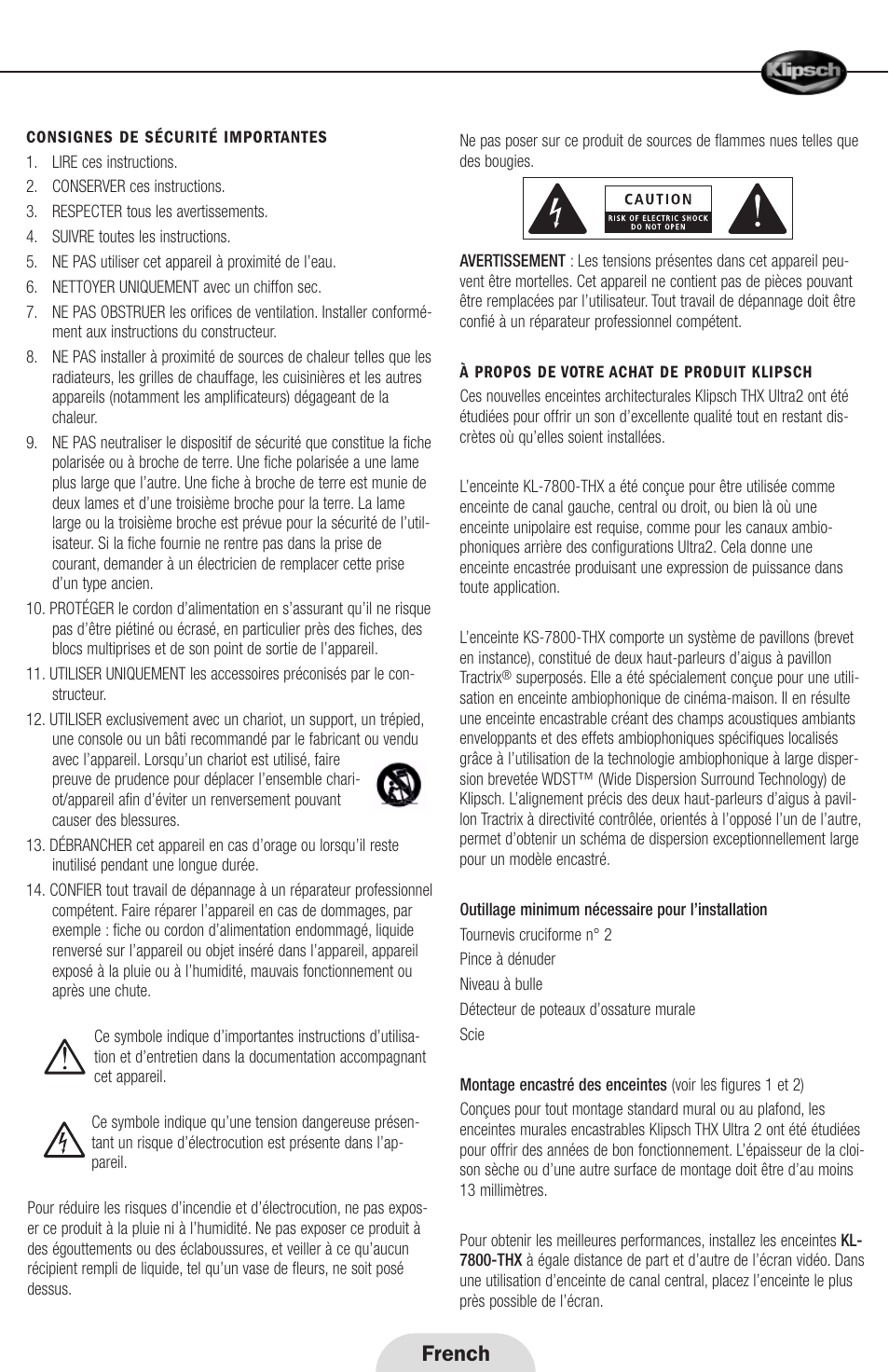 French | Klipsch THX ULTRA2 User Manual | Page 5 / 20