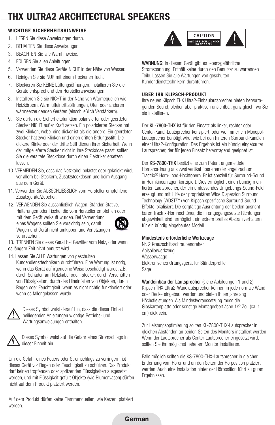 Thx ultra2 architectural speakers, German | Klipsch THX ULTRA2 User Manual | Page 8 / 20